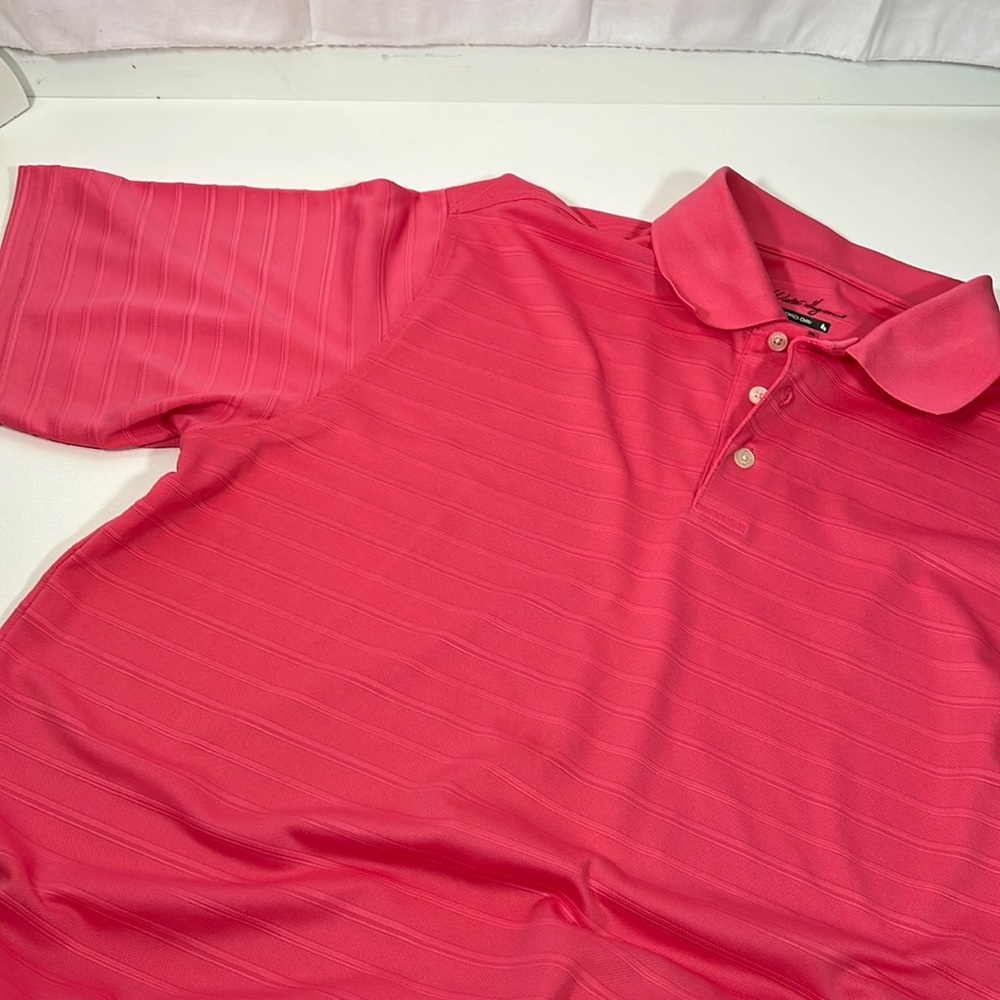 WALTER HAGEN Pink Men Polo Short Sleeve Three Button Collar Ribbed Design Large